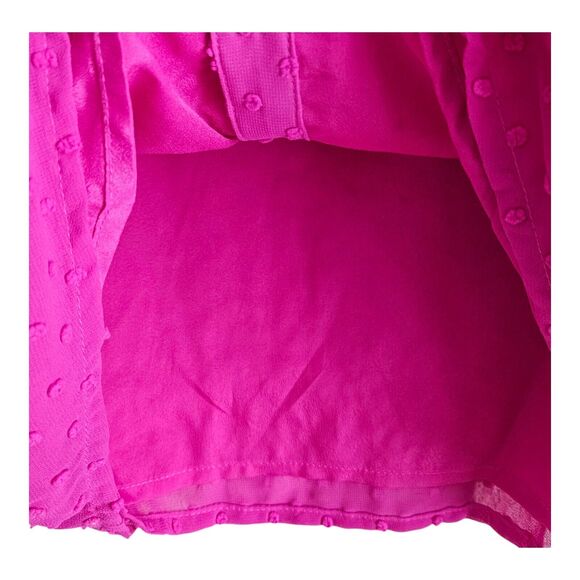 J. CREW Women's M Blouse Ruffle Swiss Dot Fuchsia Button Up Valentines Bust 40" - Picture 6 of 9